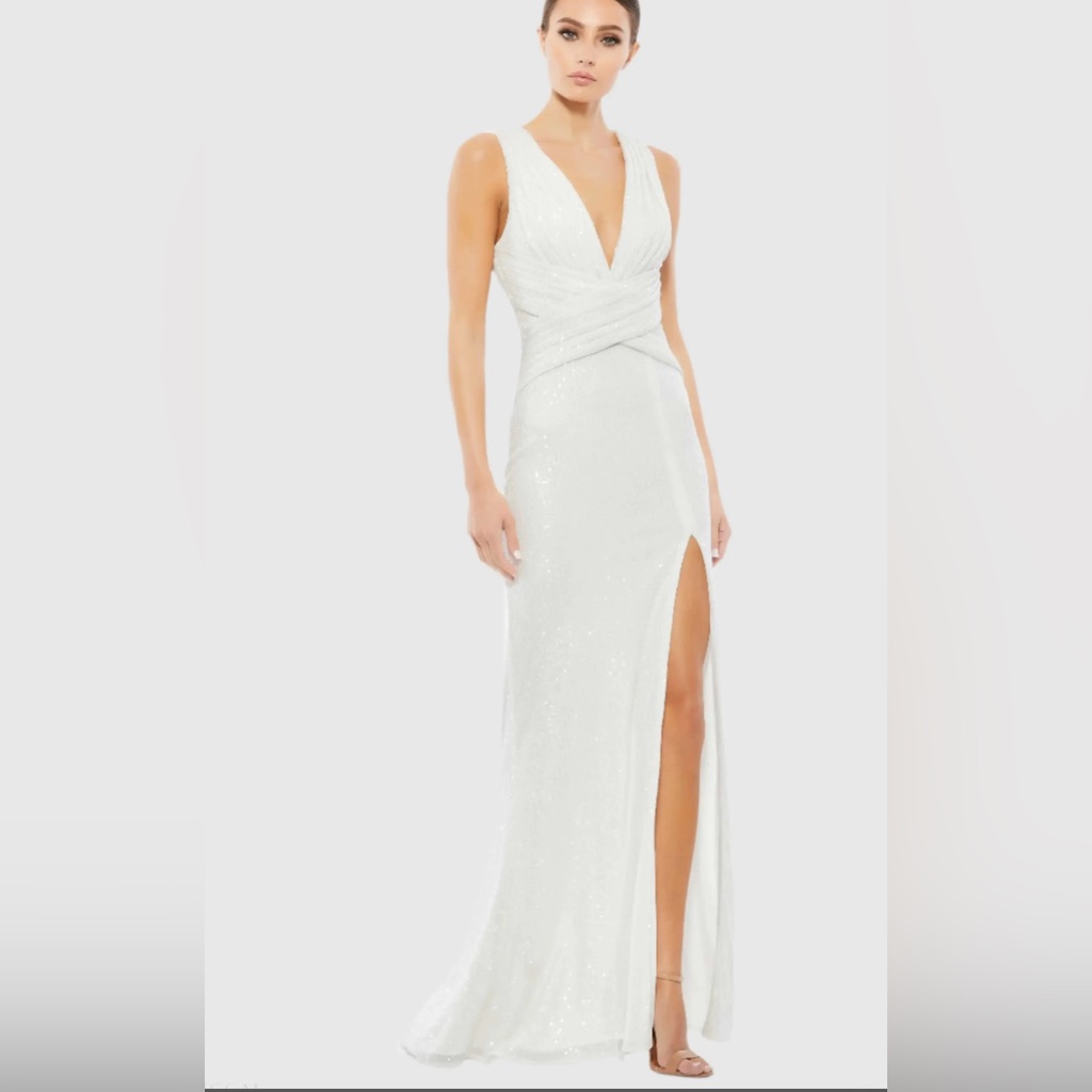 Mac Duggal White Formal Dress Style 26598